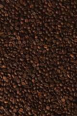 Freshly roasted coffee beans background.