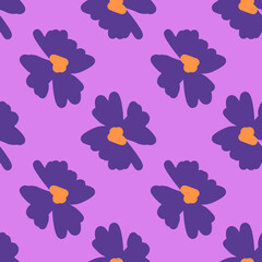 Abstract doodle seamless pattern with creative purple flower buds elements. Pastel background. Simple style.