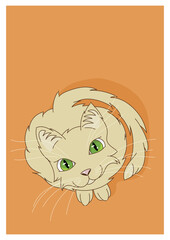 Illustration of a white cat begging 