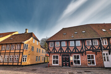 Cobbled streets in the old medieval city Ribe, Denmark