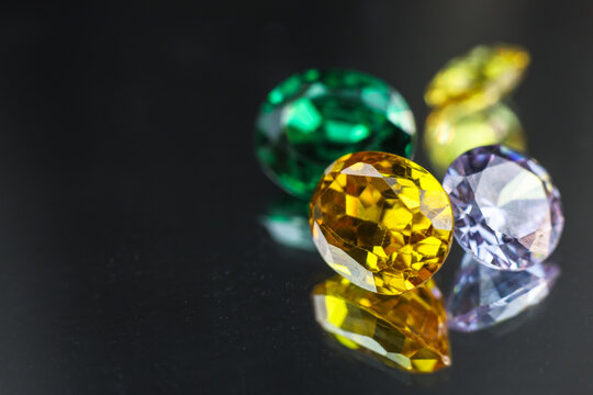 Natural Sapphire gemstone, Jewel or gems on black shine color, Collection of many different natural gemstones amethyst,
