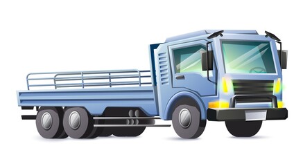 Vector cartoon style blue cargo truck isolated on white background.