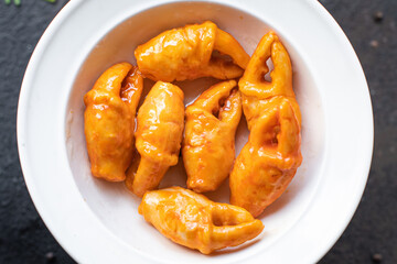 crab claws surimi crab stick seafood salad snack healthy meal top view copy space for text food background rustic image pescetarian diet vegetarian food 