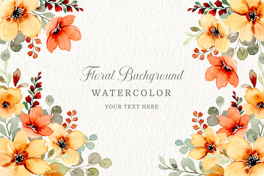 Yellow floral background with watercolor