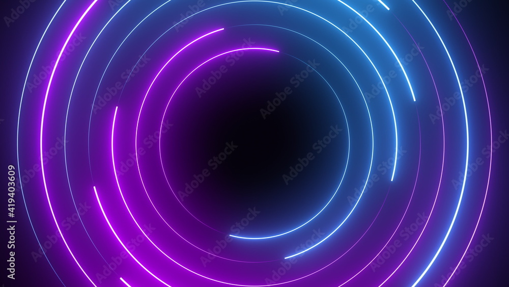 Poster abstract seamless loop neon circle. blue and purple neon circles hi-tech motion background seamless 