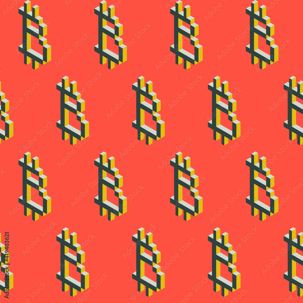 Poster spring seamless geometric pattern depicting bitcoin, cryptocurrency sign. vector design for web bann