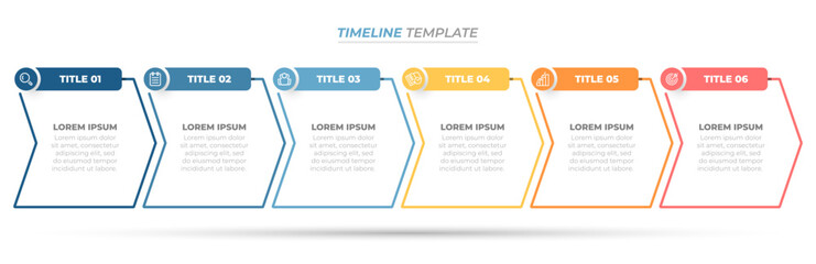 infographic business process thin line design elements with arrow and icon. Timeline with 6 options, steps, parts. Can be used for info chart, workflow layout, web design.