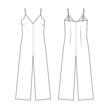 Fashion Technical Drawing Of Women's Jumpsuit With Straps