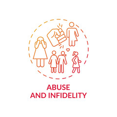 Abuse and infidelity concept icon. Online family therapy types. Fighting with toxic relationships between family members idea thin line illustration. Vector isolated outline RGB color drawing