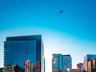 City Skyline in Boston on Blue Sky Backgrounds
