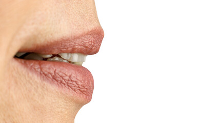 Obraz premium Female mouth, slightly parted lips sexually. Close-up