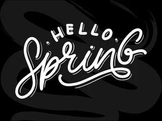 Foto op Plexiglas Hello Spring Flowers Text Background Frame lettering slogan © 1emonkey