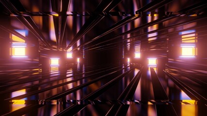 Reflections of neon lights in dark tunnel 3d illustration