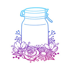 Mason Jar Rose Flower with Vintage Pot Design. Floral frame ornament vector style. Decoration Design Wreat illustration.