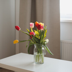 Bouquet of tulips in a vase on the table
