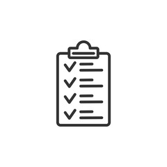 Checklist line icon. Clipboard with checkmarks. List with ticks, check marks. Task is done, work is finished concept. Vector.