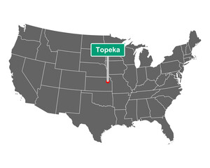 Topeka Ortsschild und Karte der USA