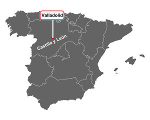 Landkarte von Spanien mit Ortsschild von Valladolid