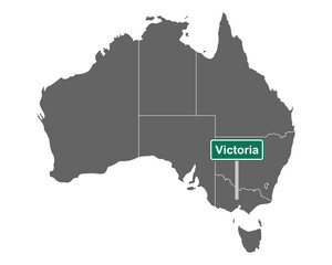 Ortsschild Victoria auf Landkarte von Australien