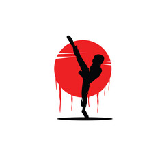 Silhouette of karate boy in red circle © Anang