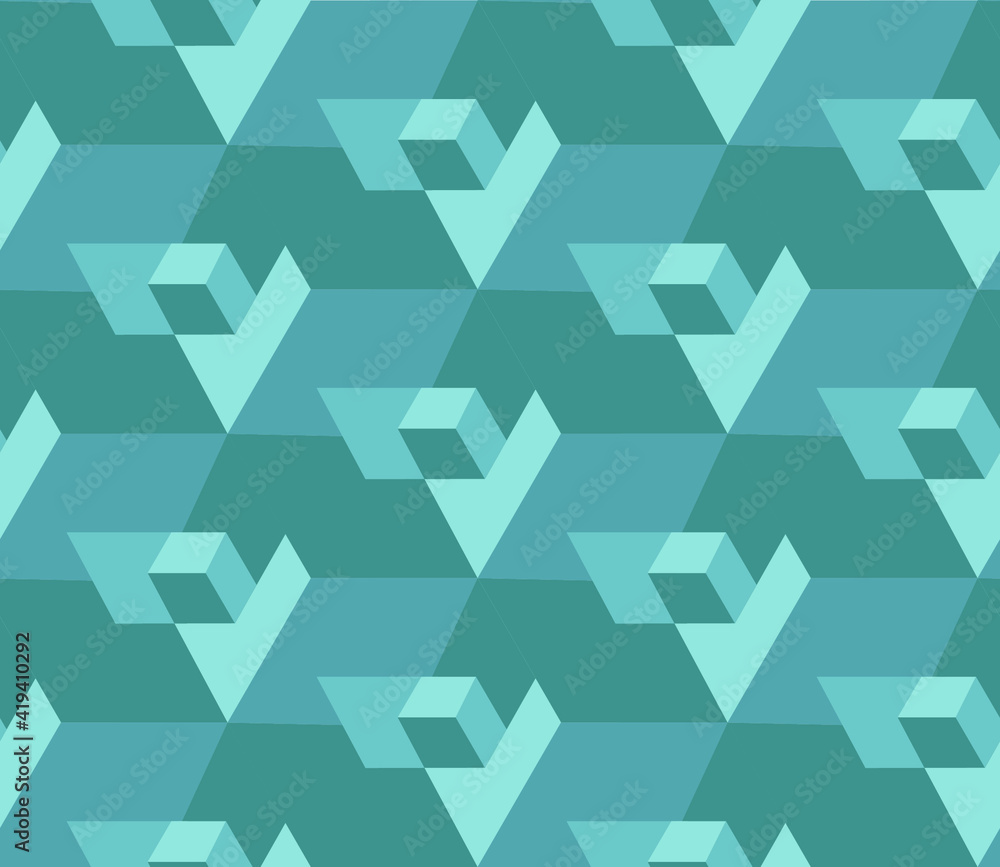 Poster spring seamless geometric pattern with the image of cubes, geometric shapes, engineering structures,