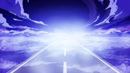 まっすぐな線路と草原の風景 背景イラスト 霧 16 9 Wall Mural ふわぷか