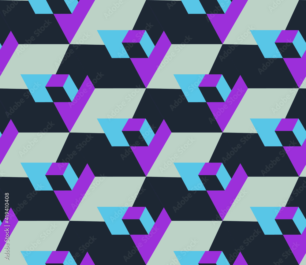 Poster spring seamless geometric pattern with the image of cubes, geometric shapes, engineering structures,