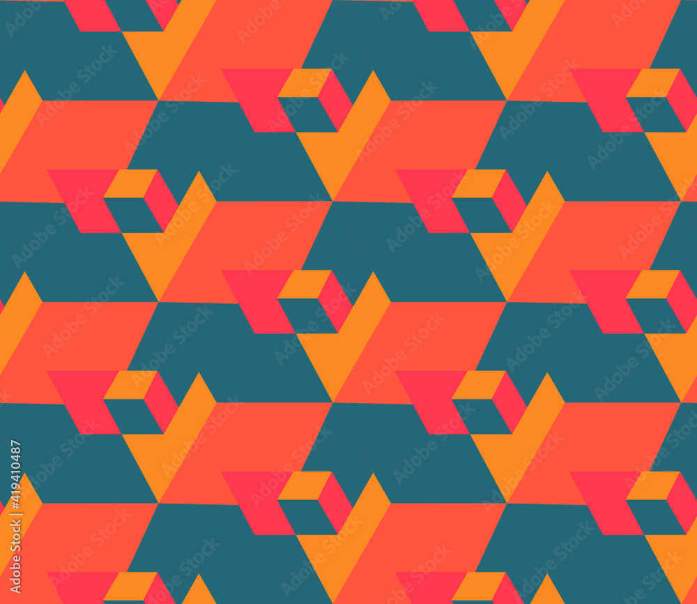 Poster spring seamless geometric pattern with the image of cubes, geometric shapes, engineering structures,