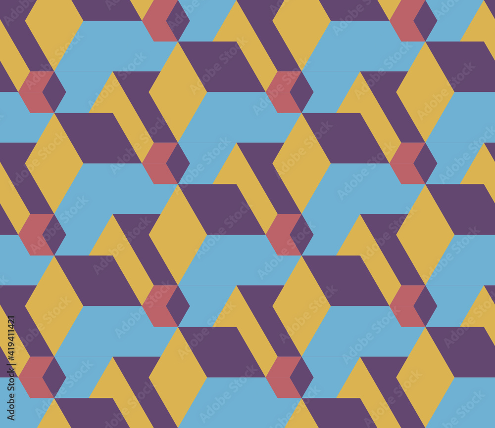 Poster spring seamless geometric pattern with the image of cubes, geometric shapes, engineering structures,