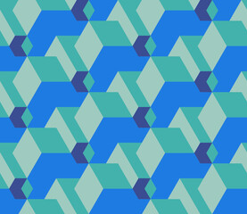 Spring seamless geometric pattern with the image of cubes, geometric shapes, engineering structures, industry. Vector design for web banner, business presentation, brand package, fabric, print.