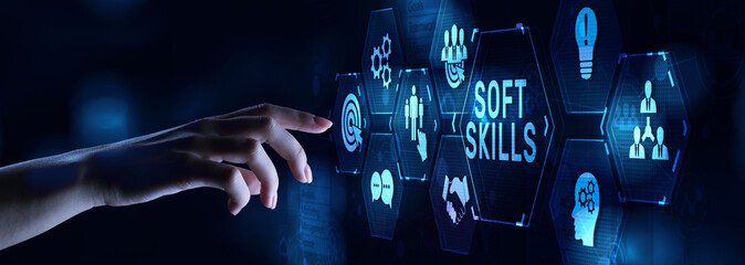 Soft skill personal development business concept on virtual screen.