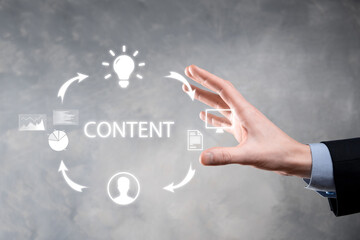 Content marketing cycle - creating, publishing, distributing content for a targeted audience online and analysis.