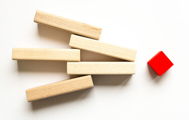 Wooden cubes of beige color. Individual approach to teaching concept. Leadership concept