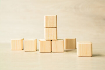 Stack wooden blocks on a white background