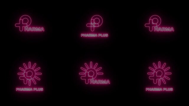 Set of Neon pink sign P logo banner background. Animation motion graphic video. P with plus and sun logo. Medical logo. FONT Jellee (OFL Apache LICENSES).