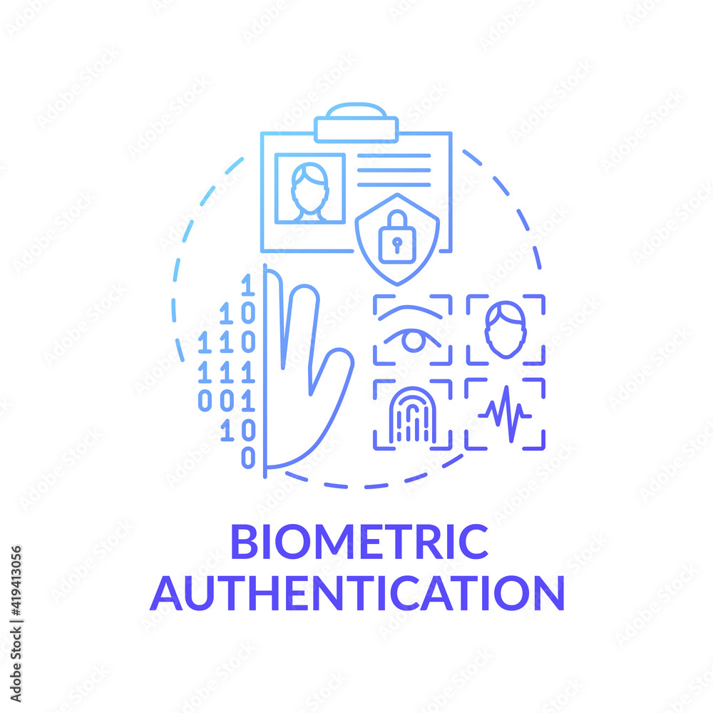 Poster biometric authentication concept icon. fingerprint and id scanner idea thin line illustration. verif