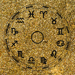 Vector. Graphic astrology set on the gold background. A simple black geometric representation of the zodiac sign for horoscope