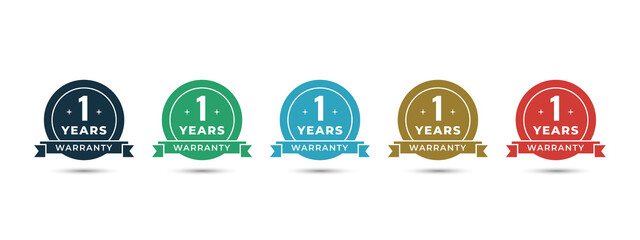 1 years warranty design sticker for packaging product. guarantee logo badge template. Symbol ribbon vector illustration.