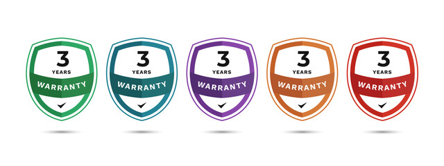 3 years warranty logo badge with shield design. Business logo template with shield shape. Vector illustration.
