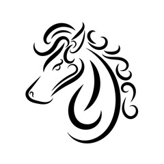Black and white line art of horse head. Good use for symbol, mascot, icon, avatar, tattoo, T Shirt design, logo or any design you want.