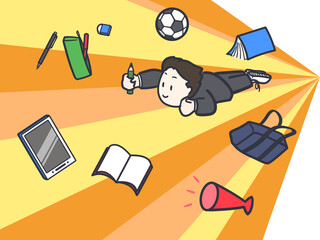 運動に勉強に張り切る男子学生のイラスト