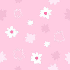 Vector flat seamless floral pattern on a pink background. Flowers on a pink background
