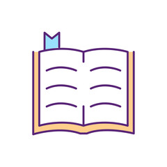 Bible RGB color icon. Book with bookmark. Learn sacred knowledge. Religious ritual for worshiping and praying. Study spiritual texts. Literature for education. Isolated vector illustration