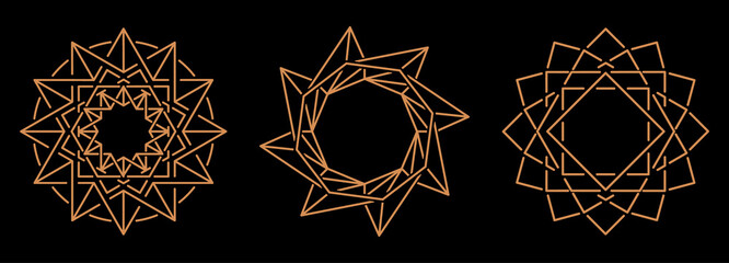 Decorative round frames. Circular gold ornament. Vector elements for design of invitations and cards.