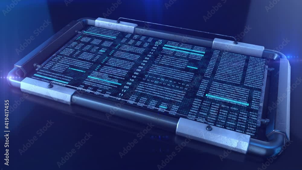 Fototapete Futuristic HUD Decimal Number Tracking Element Cyber Technology Concept. Future Screen 3D Rendering Data Running Selection Code 4K Animation.