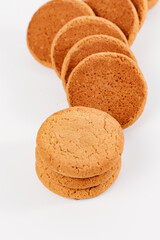 round oatmeal cookies on a white background. sweet treat to tea.