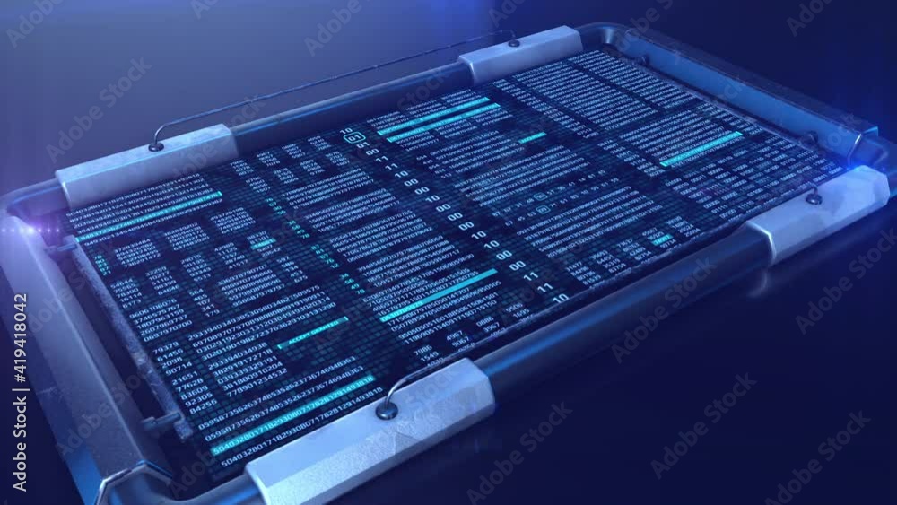 Poster HUD Modern Futuristic 3D Rendering Frame Screen Display Monitoring. Motion Abstract Digital Number Random Tracking Digit Object 4K Animation