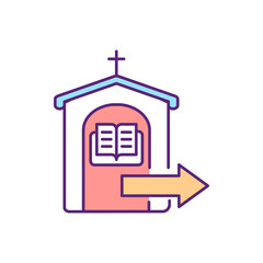 Confessing sins RGB color icon. Visiting gospel. Church service. Sacred spiritual ritual. Prayer to Jesus. Catholicism and christianity. Praying to God. Isolated vector illustration