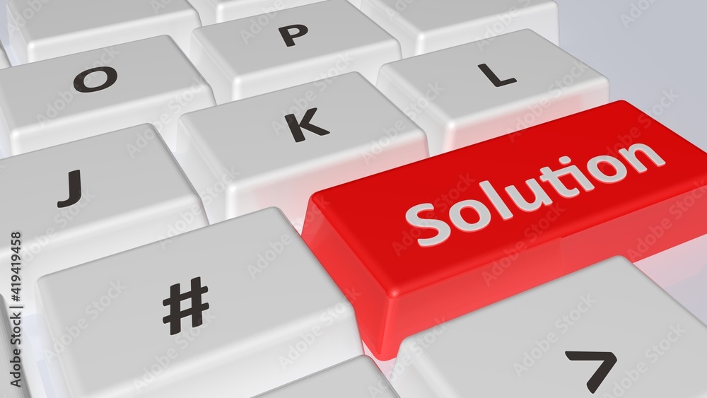 Poster solution red key of a computer keyboard - 3d rendering illustration