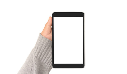 Hands holding tablet touch computer gadget